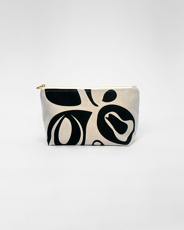 Nécessaire clutch média, estampa Flora preta sobre linhão