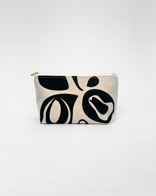 Nécessaire clutch média, estampa Flora preta sobre linhão