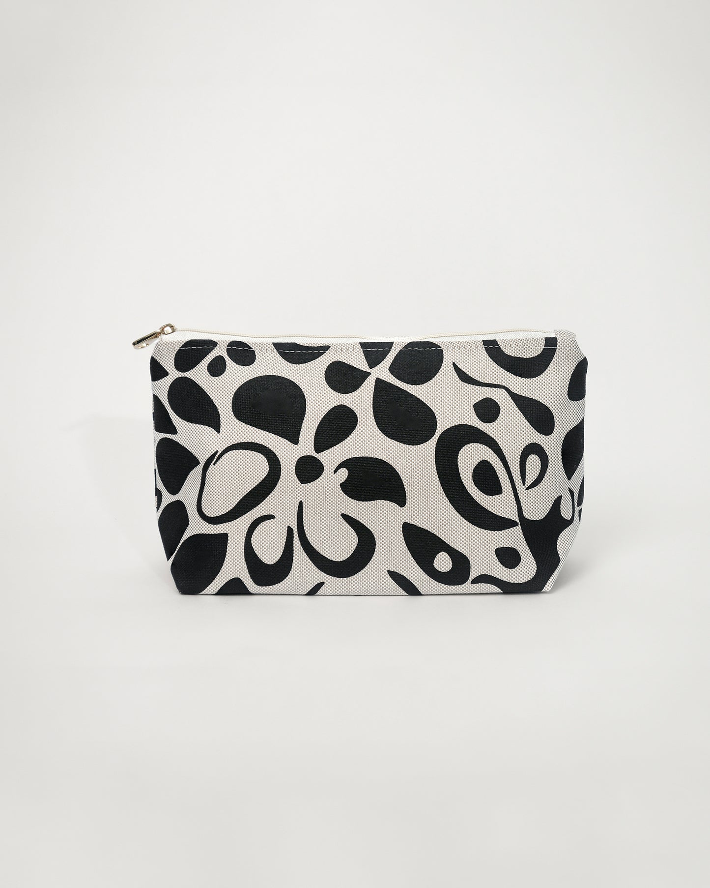 Nécessaire clutch média, estampa Jasmim preta sobre linhão